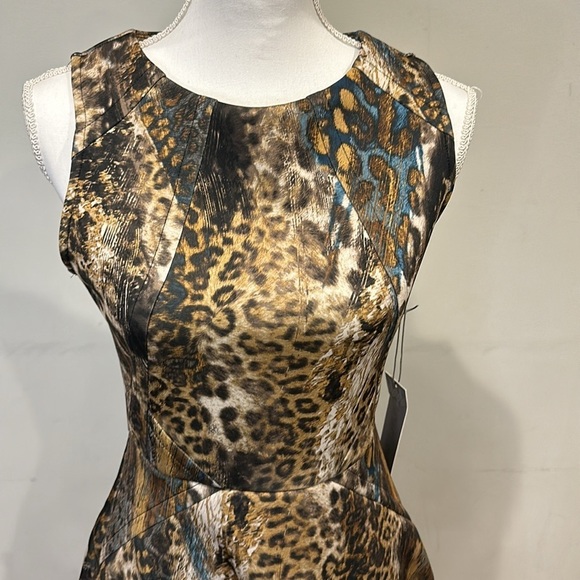 Jennifer Lopez Sleeveless Fit and Flare Scuba Cocktail Dress Leopard Print - Picture 3 of 15